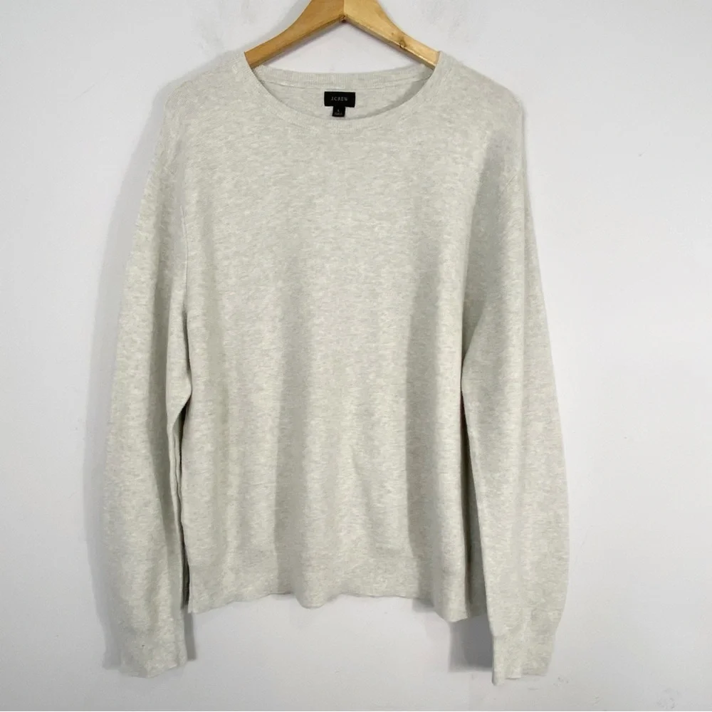 J. Crew Cotton Gray Crewneck Sweater Men's Garter Stitch Large Gray Minimalist